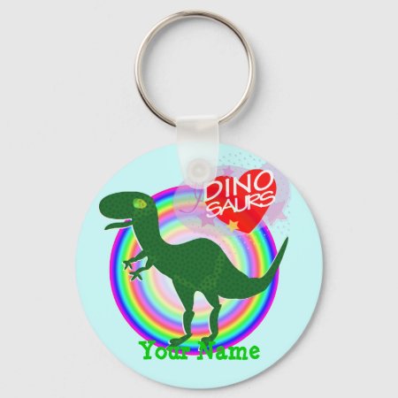 Green T-rex Dinosaur Keychain With Name