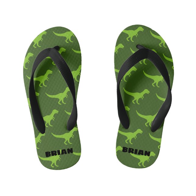 Green t-rex dinosaur kid's Flip Flops for children (Footbed)