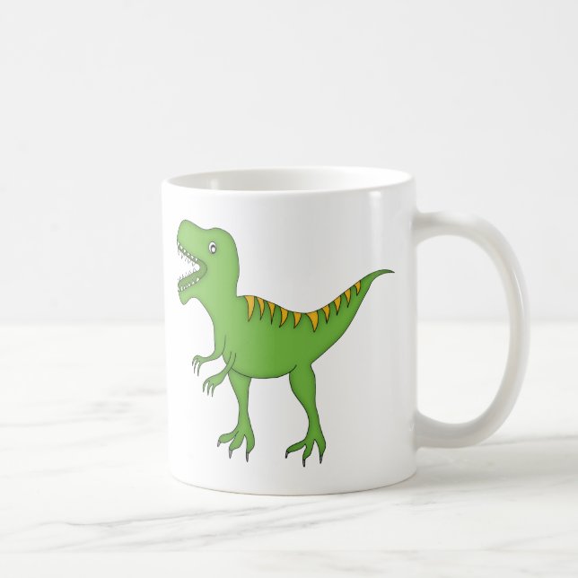 Green T-Rex Dinosaur+Personalize Child's Name Coffee Mug (Right)