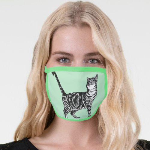 Green Tabby Cat cats animal Pattern Face Mask
