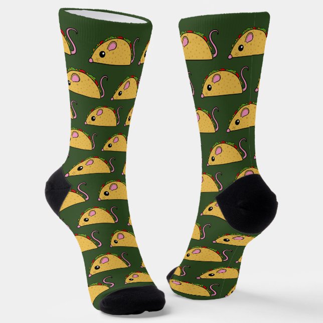 Green Taco Rat Crew Socks (Angled)