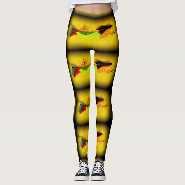 green-tail brunette mermaids yellow leggings (Front)