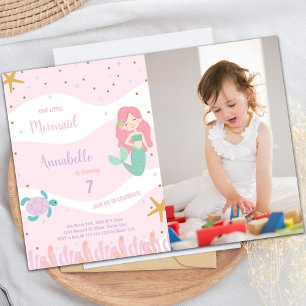 Green Tail Mermaid Birthday Invitation with Photo