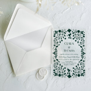 Green Talavera Mexican Wedding Acrylic Invitations