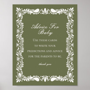 Green Talavera Tile Advice for Baby Shower Game Poster