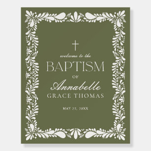 Green Talavera Tile Fiesta Baptism Welcome Sign