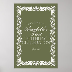 Green Talavera Tile Fiesta Birthday Party Welcome Poster