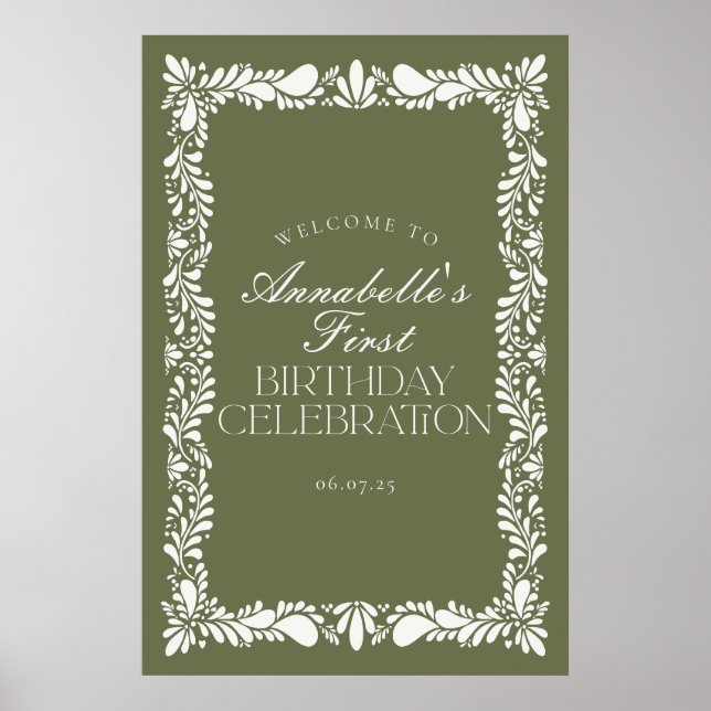 Green Talavera Tile Fiesta Birthday Party Welcome Poster (Front)