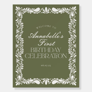 Green Talavera Tile Fiesta Birthday Welcome Sign