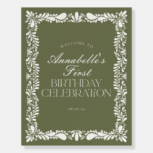 Green Talavera Tile Fiesta Birthday Welcome Sign (Front)