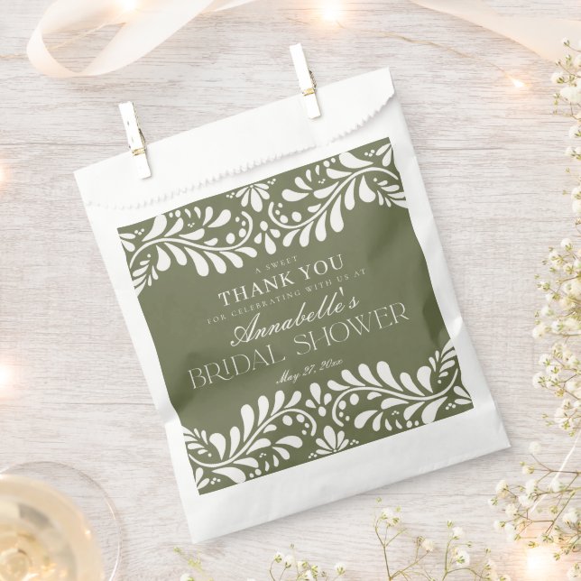 Green Talavera Tile Fiesta Bridal Shower Dessert Favor Bag (Clipped)