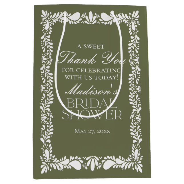 Green Talavera Tile Fiesta Bridal Shower Favors Medium Gift Bag (Front)