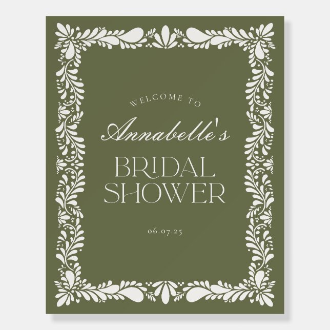 Green Talavera Tile Fiesta Bridal Shower Welcome Foam Board (Front)