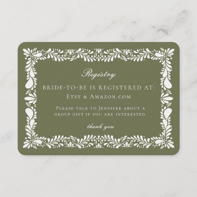 Green Talavera Tile Registry Card Invite Insert (Front)