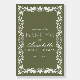 Green Talavera Tile Spanish Baptism Welcome Sign