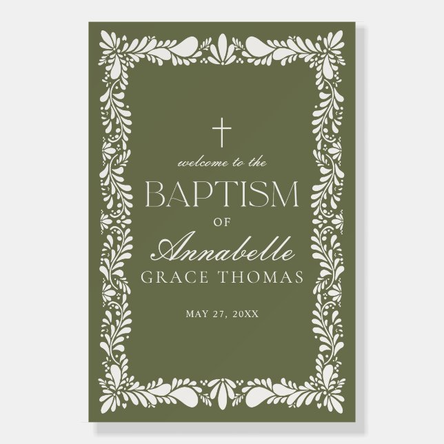 Green Talavera Tile Spanish Baptism Welcome Sign (Front)