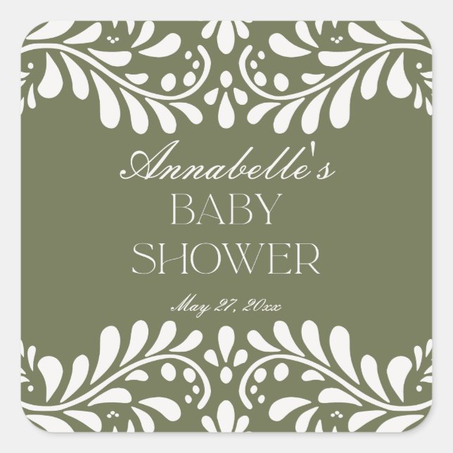 Green Talavera Tile Spanish Fiesta Baby Shower Square Sticker (Front)