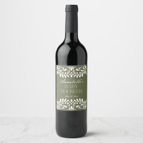 Green Talavera Tile Spanish Fiesta Baby Shower Wine Label