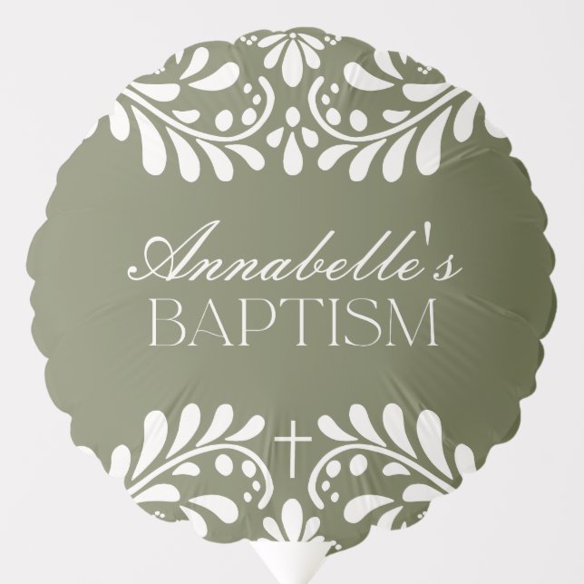 Green Talavera Tile Spanish Fiesta Baptism Balloon (Front)