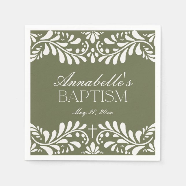Green Talavera Tile Spanish Fiesta Baptism Napkins (Front)