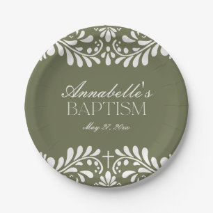 Green Talavera Tile Spanish Fiesta Baptism Paper Plates