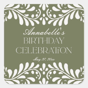 Green Talavera Tile Spanish Fiesta Birthday Favor Square Sticker