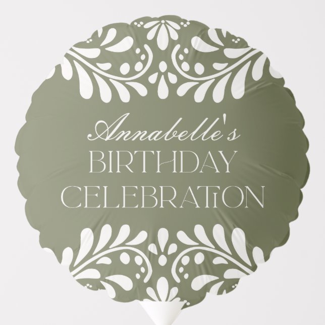 Green Talavera Tile Spanish Fiesta Birthday Party Balloon (Front)