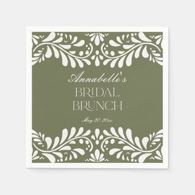 Green Talavera Tile Spanish Fiesta Bridal Brunch Napkins (Front)