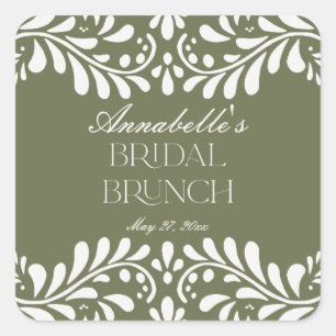 Green Talavera Tile Spanish Fiesta Bridal Brunch Square Sticker