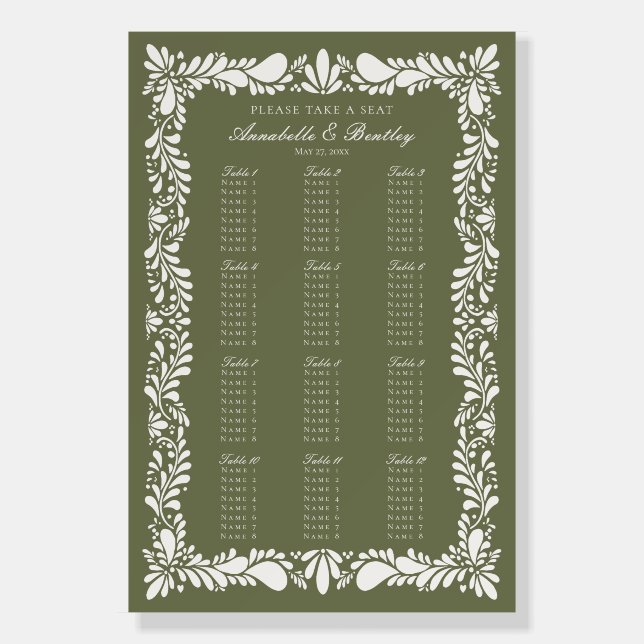 Green Talavera Tile Spanish Fiesta Seating Chart Foam Board (Front)