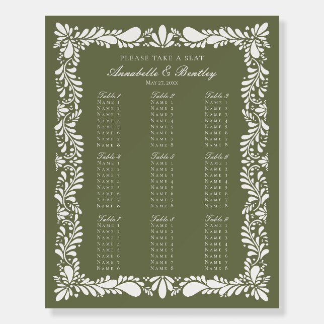 Green Talavera Tile Spanish Fiesta Seating Chart Foam Board (Front)