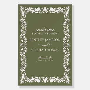 Green Talavera Tile Spanish Fiesta Wedding Welcome Foam Board