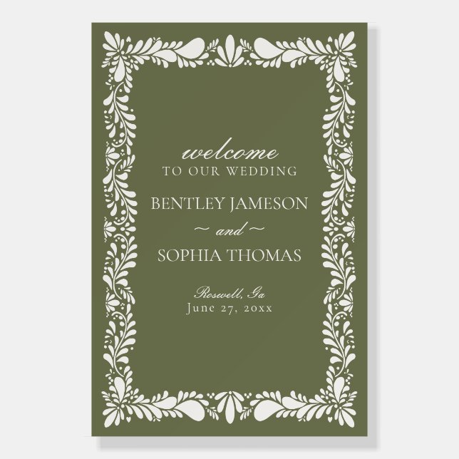 Green Talavera Tile Spanish Fiesta Wedding Welcome Foam Board (Front)