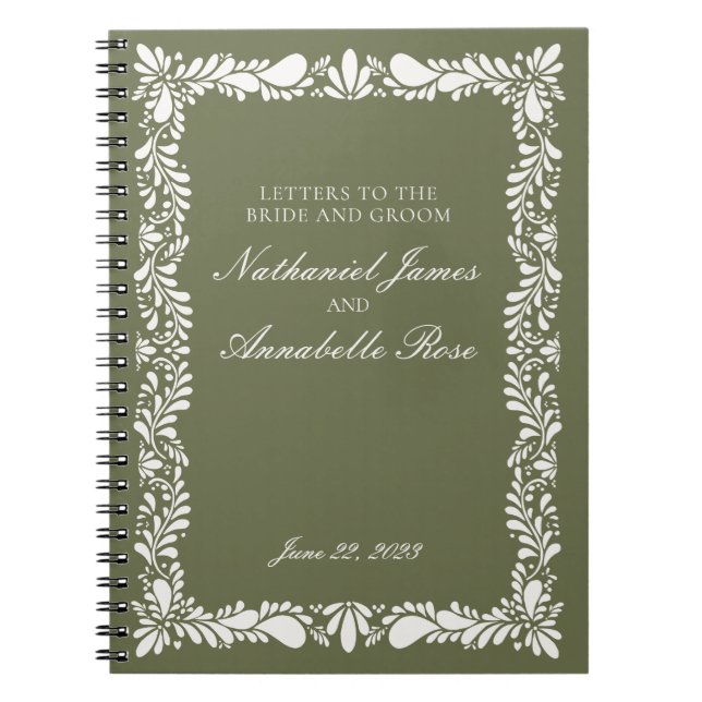Green Talavera Tile Wedding Letters Bride & Groom Notebook (Front)