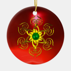 GREEN TALISMAN ,RED RUBY CERAMIC ORNAMENT