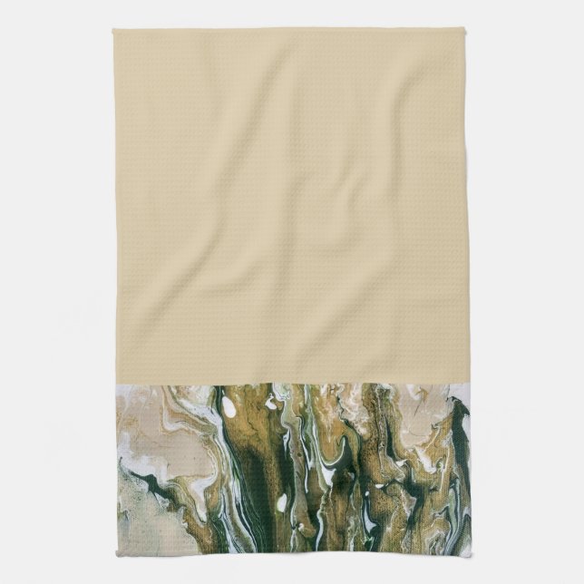 Green & Tan Abstract Kitchen Towel (Vertical)