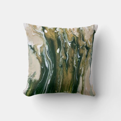 Green  Tan Abstract Throw Pillow