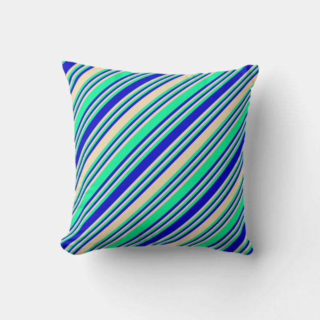 Green, Tan, and Blue Striped/Lined Pattern Pillow (Front)