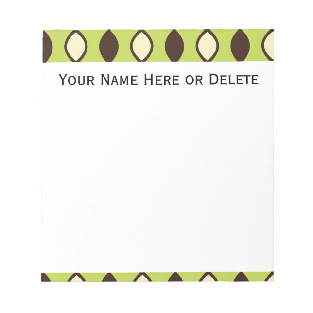 Green Tan and Brown Retro 70's Pattern Notepad (Front)
