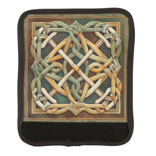 GREEN TAN BROWN IRISH CELTIC KNOTS LUGGAGE HANDLE WRAP (Front)