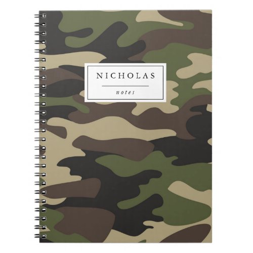 Green  Tan Camo Pattern Personalized Notebook