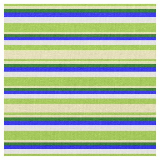 Green, Tan, Dark Green, Blue & White Lines Fabric