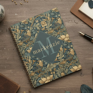 Green Tan Foliage William Morris Elegant Monogram Planner
