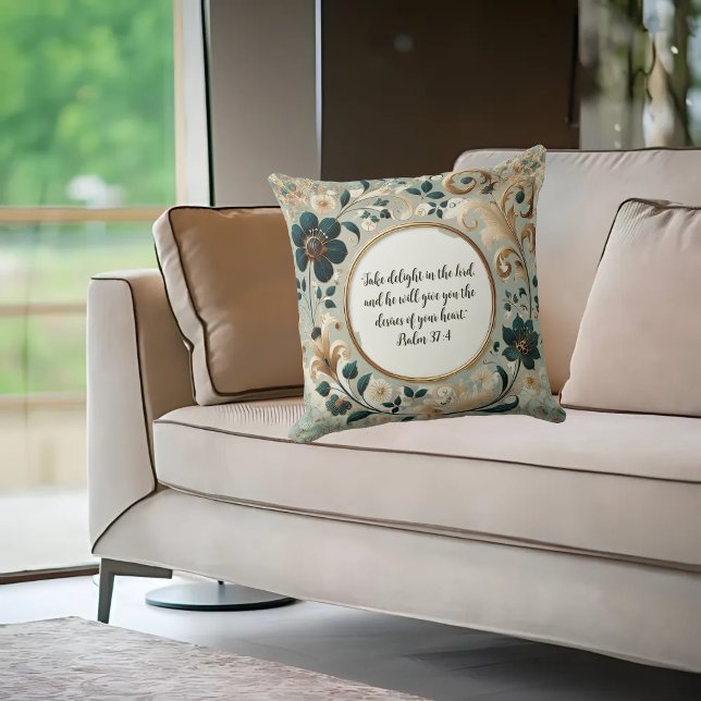 Green Tan Frame Customizable Verse Throw Pillow (Creator Uploaded)