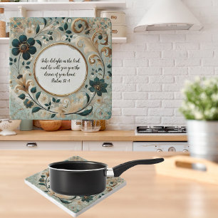 Green Tan Frame Customizable Verse Trivet