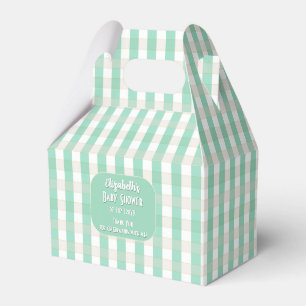 Green & Tan Gingham Baby Shower Favor Boxes