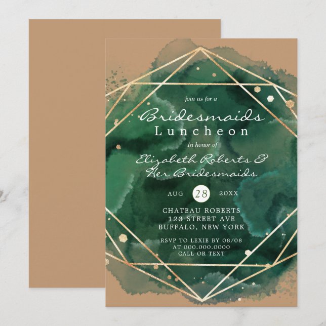 Green Tan Gold Paint Bridesmaids Luncheon Invites (Front/Back)