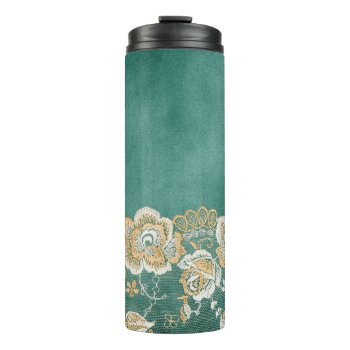 Green & Tan Lace Look Thermal Tumbler by JLBIMAGES at Zazzle
