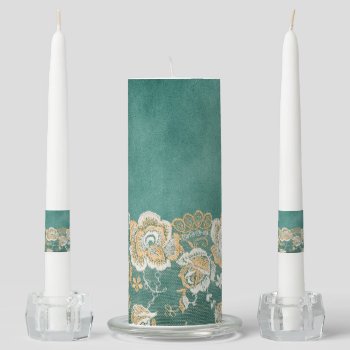 Green & Tan Lace Look Unity Candle by JLBIMAGES at Zazzle