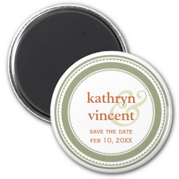 Green Tan Medallion Ampersand Circle Save The Date Magnet by FidesDesign at Zazzle